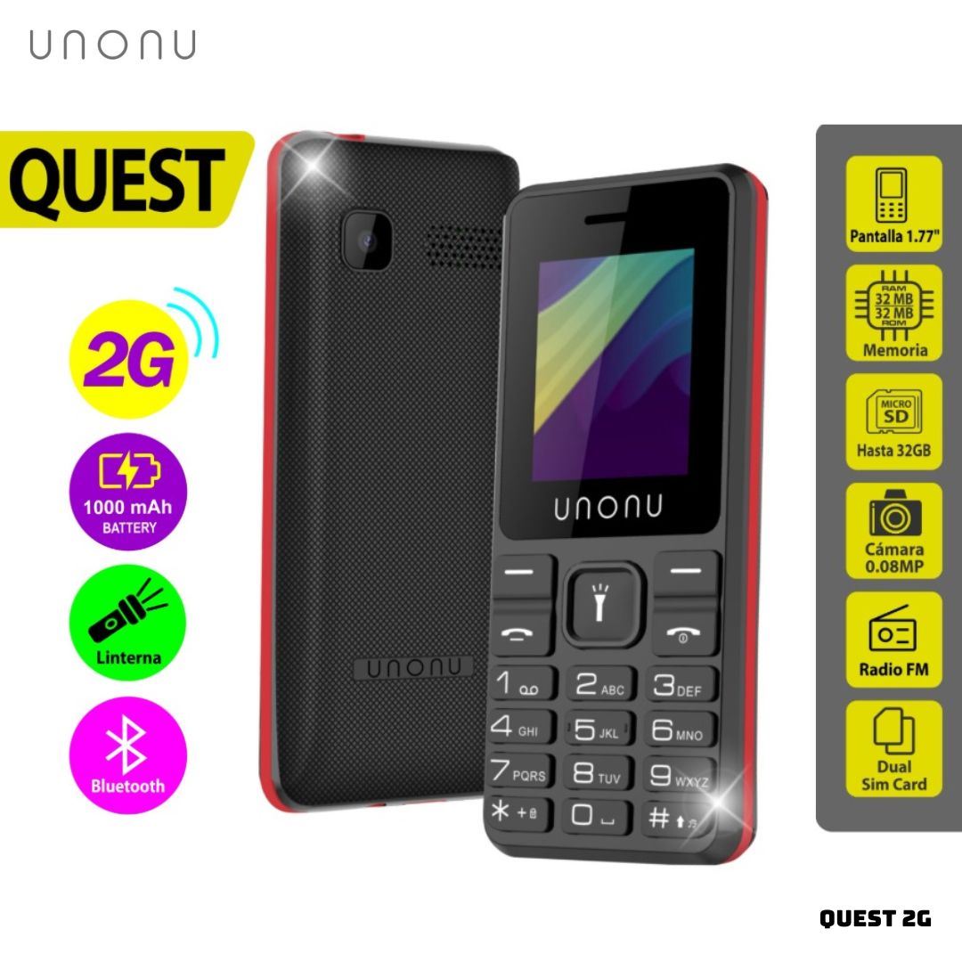 CELULAR BASICO UNONU QUEST 2G DUAL SIM - ROJO